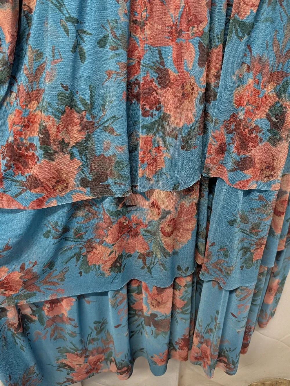 Maurices 4X Teal Blue Floral Tiered Maxi Dress Flutter Sleeve V-Neck Boho NWT - Picture 6 of 9